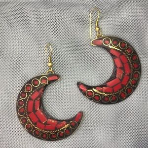 Bohemian Multicolored Crescent Moon Earrings